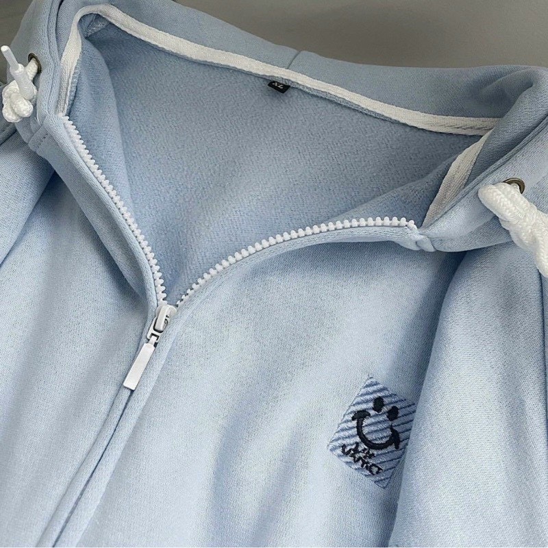 Áo khoác thun nỉ áo hoodie dây kéo from rộng nón 2 lớp chống nắng thêu logo cười cực đẹp