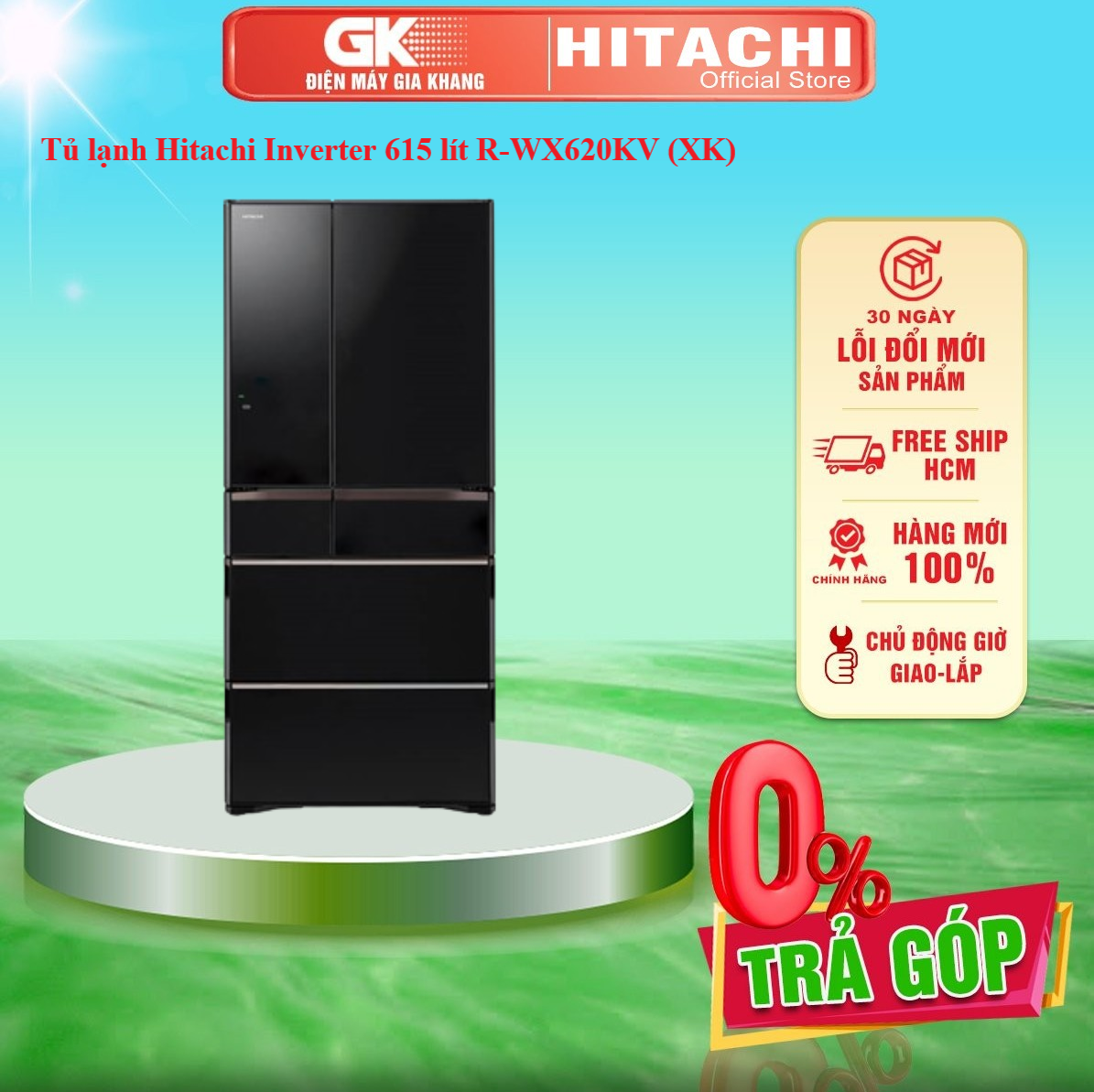 Tủ lạnh hitachi inverter 615 lít r-wx620kv - miễn phí vận chuyển hcm, bảng điều khiển cảm ứng bộ nhớ thói quen người dùng, chuông báo mở cửa, mặt gương sang trọng dễ vệ sinh - giao toàn quốc - freeship hcm