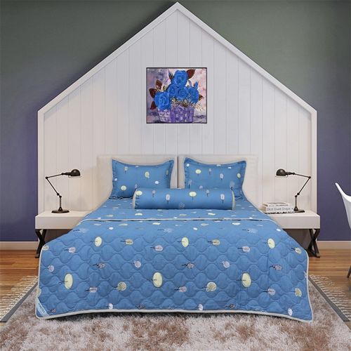 Bộ chăn drap gối cotton hoa Hometex 160x200cm
