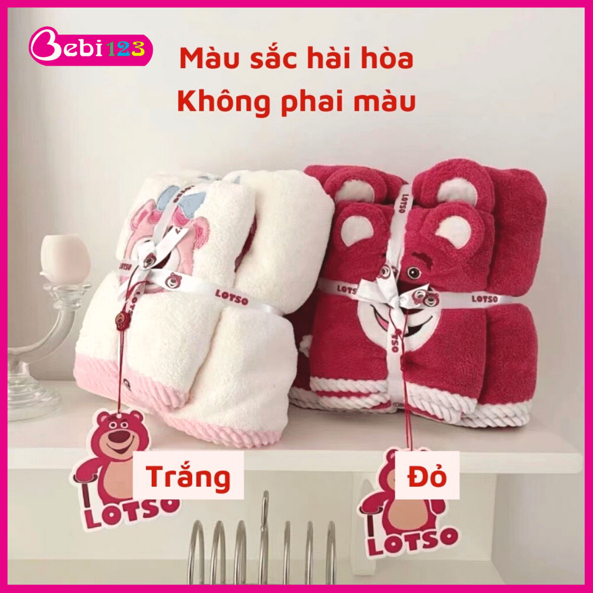 Set 2 khăn tắm Gấu Dâu Lotso siêu cute cho bé