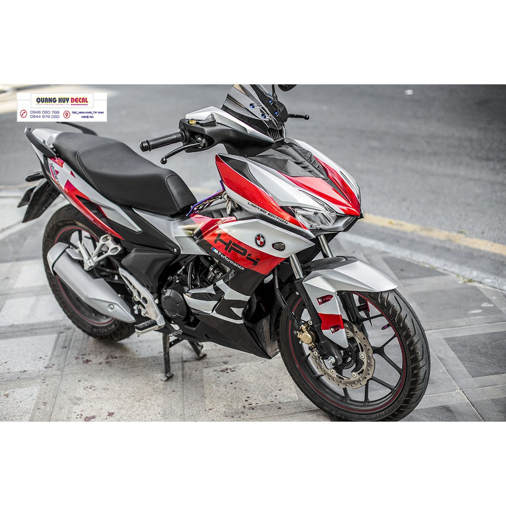 Tem trùm xe Winner X đỏ bạc đen HP4, độ thiết kế team dán phủ decal xe máy giá rẻ đẹp