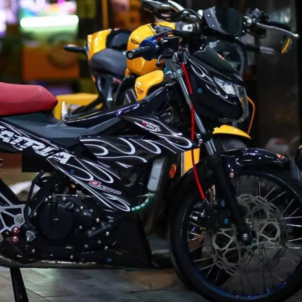 Tem rời satria raider dán xe đen mẫu lửa