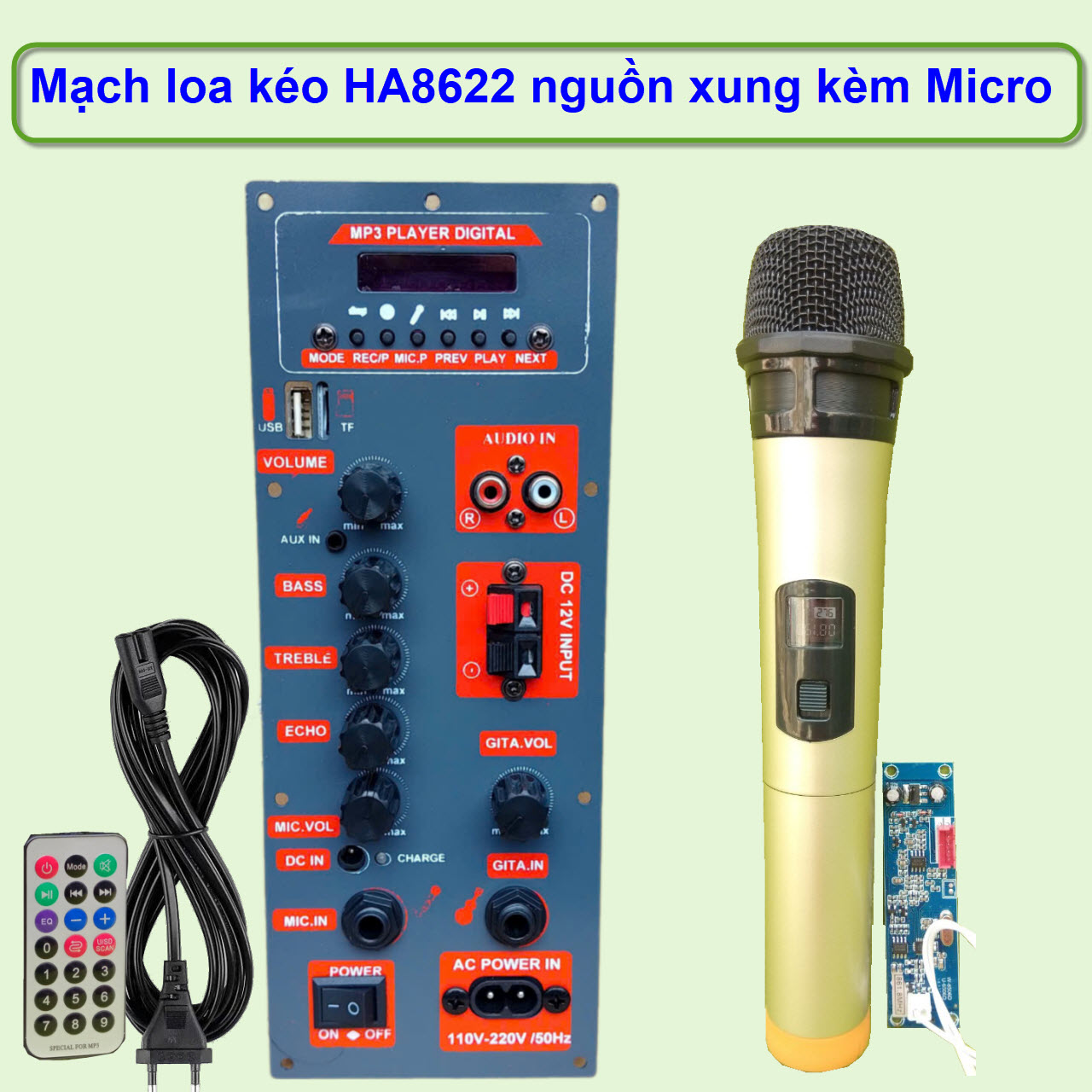 Mạch loa kéo HA8622 nguồn xung kèm micro