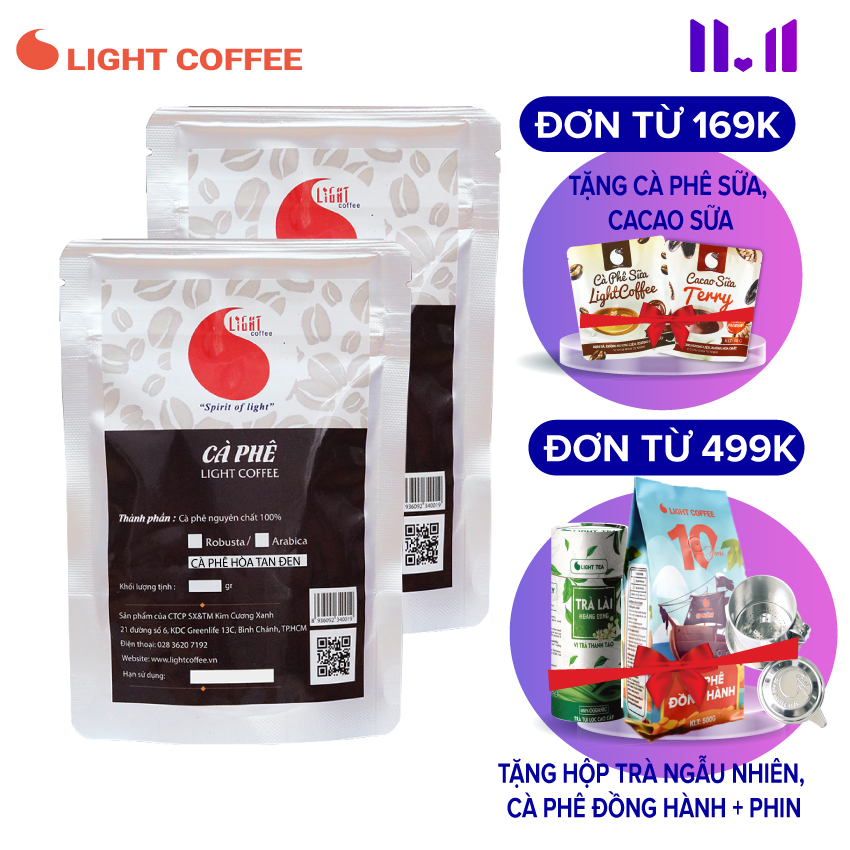 2 gói cà phê đen nguyên chất hòa tan - Light Coffee - 50gr/gói