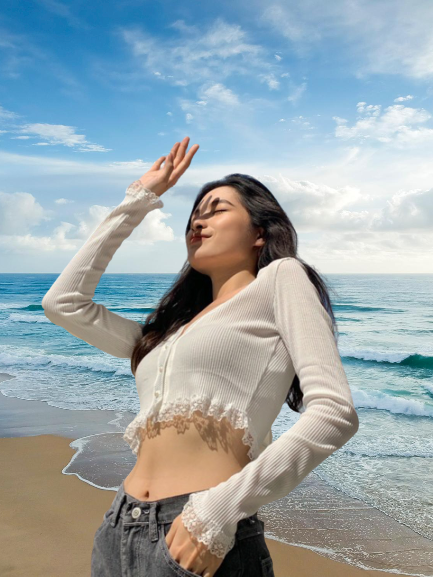 Áo Croptop tay dài phối ren nữ A2 - ENTYTY