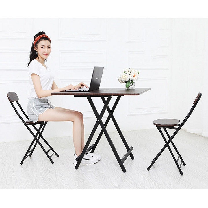 Bàn xếp gọn đa năng 80x80 cm vân gỗ sang trọng, Bàn gấp gọn gỗ chân kim loại 3 màu sắc lựa chọn
