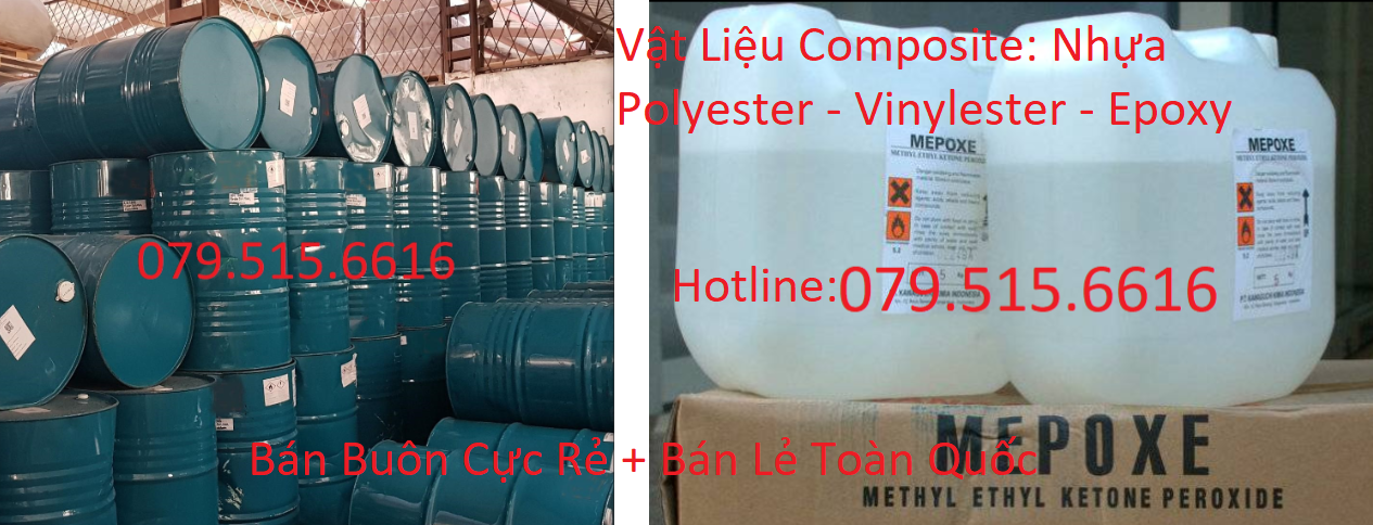 Bán Composite Chống Thấm: Nhựa Polyester (1Kg) + Chất Đóng Rắn (tỉ lệ tương ứng với lượng nhựa)