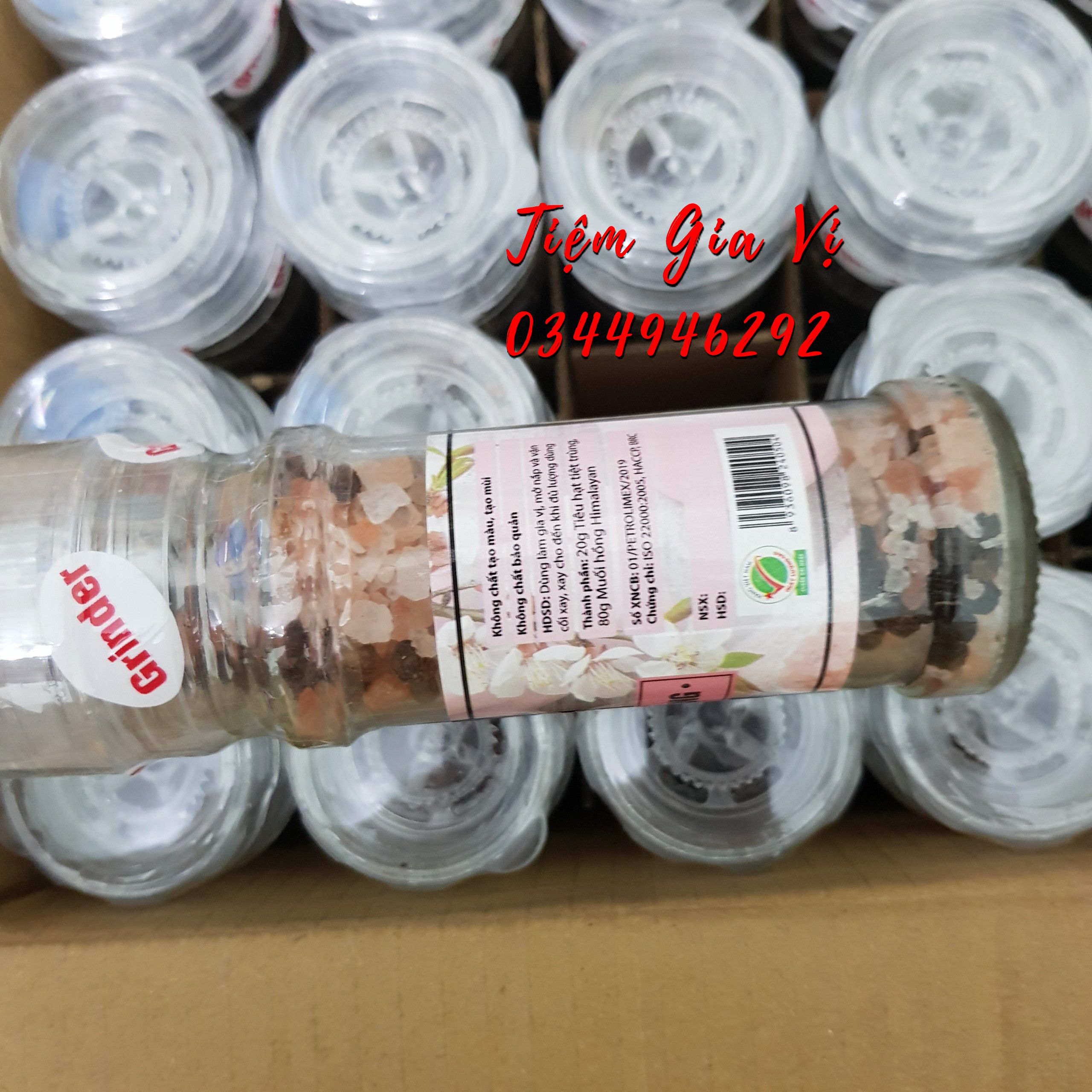 Chai tiêu muối hồng (có cối xay), 100g, (có video shop quay)