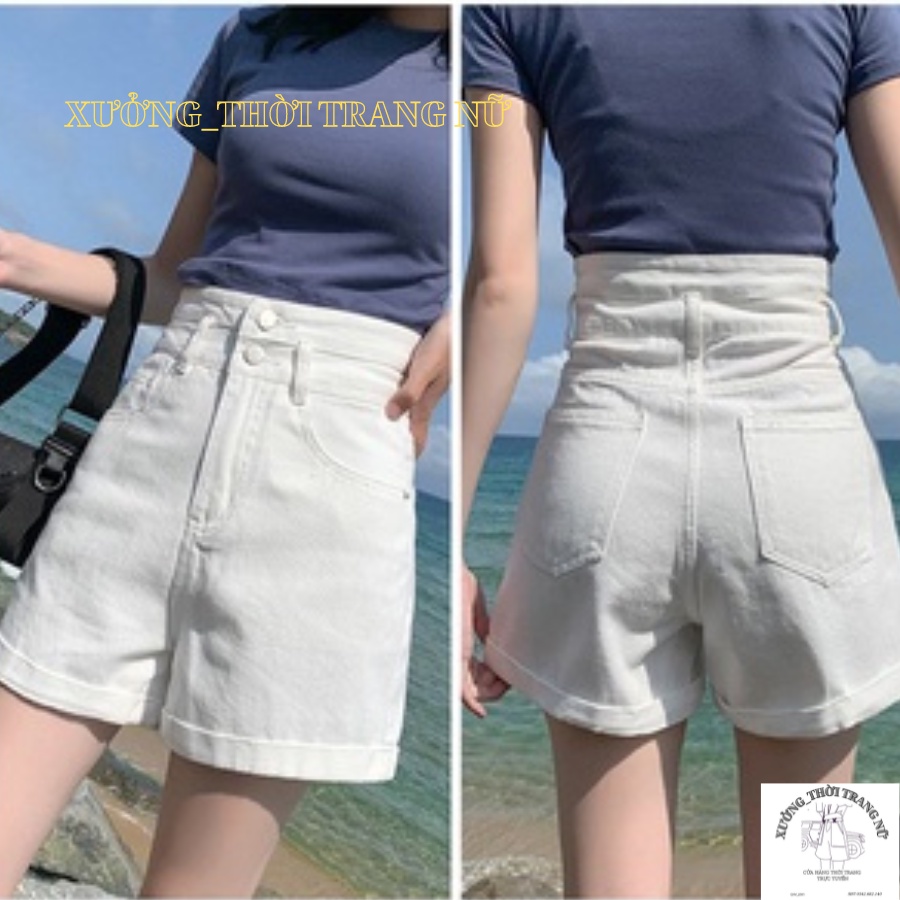 Quần short kaki hai nút lưng cao,lật lai