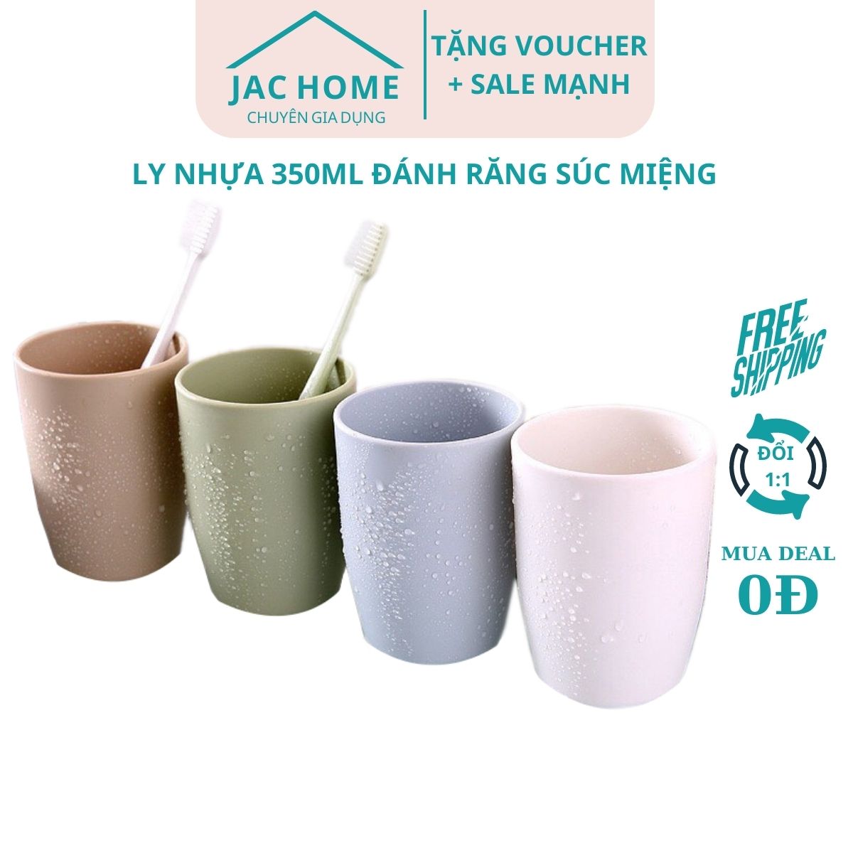 [FREESHIP] Ly nhựa 350ml đánh răng súc miệng JacHome