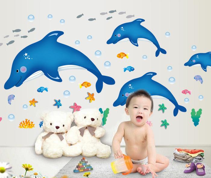Decal dán tường Cá heo xanh- T137-kiddecals