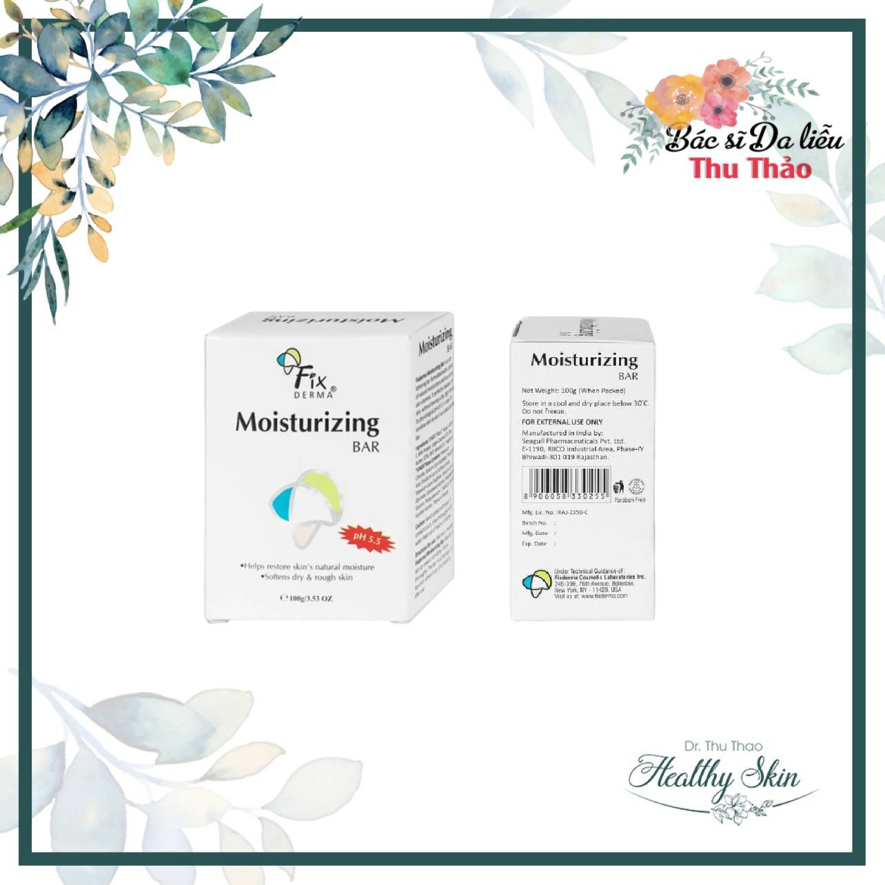 [100G] XÀ PHÒNG LÀM SẠCH, DƯỠNG DA FIXDERMA MOISTURIZING BAR