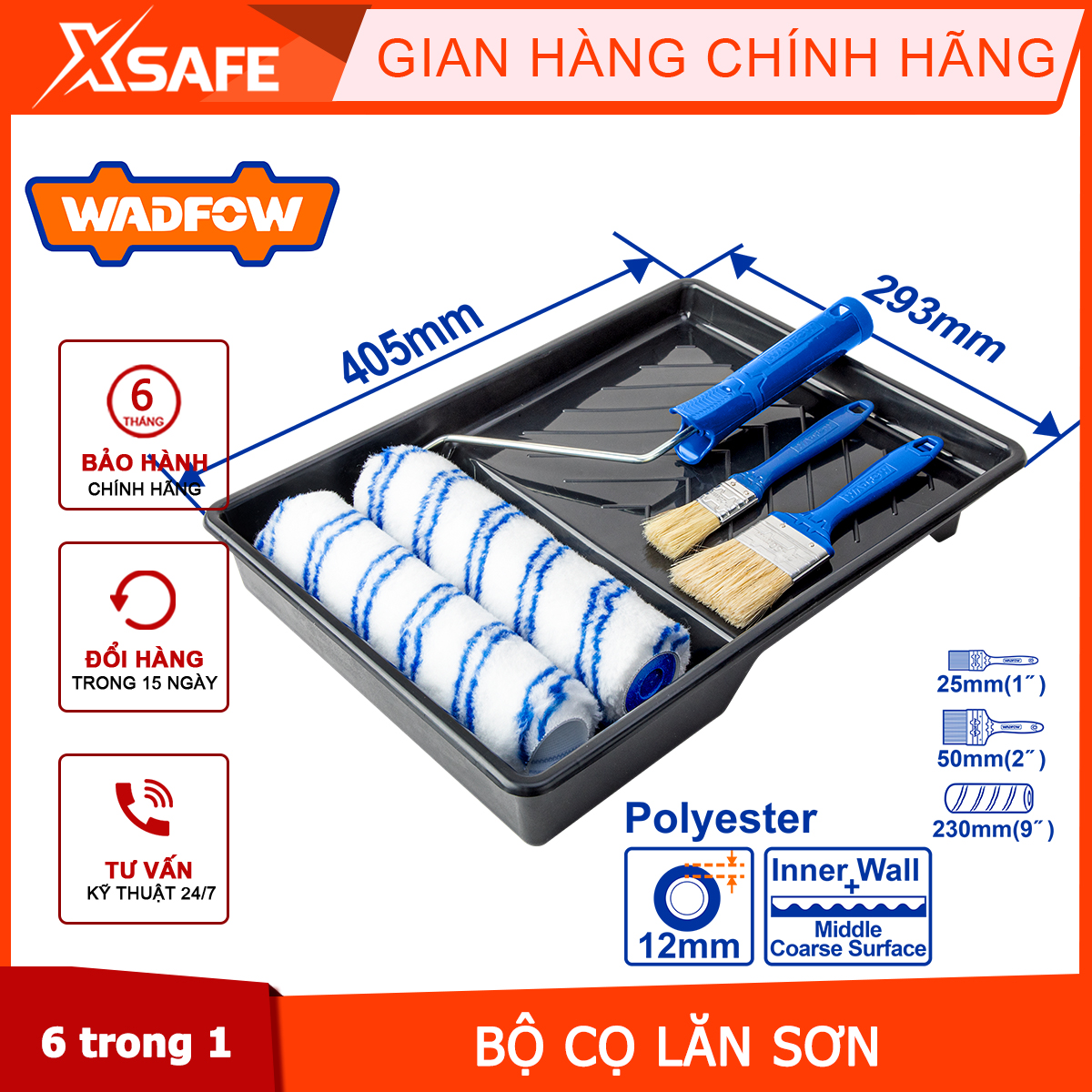 Odfow wcb3h62 6 in 1 tray set brush 5,3mm paint roller with polyester suitable for inside Wall-authentic