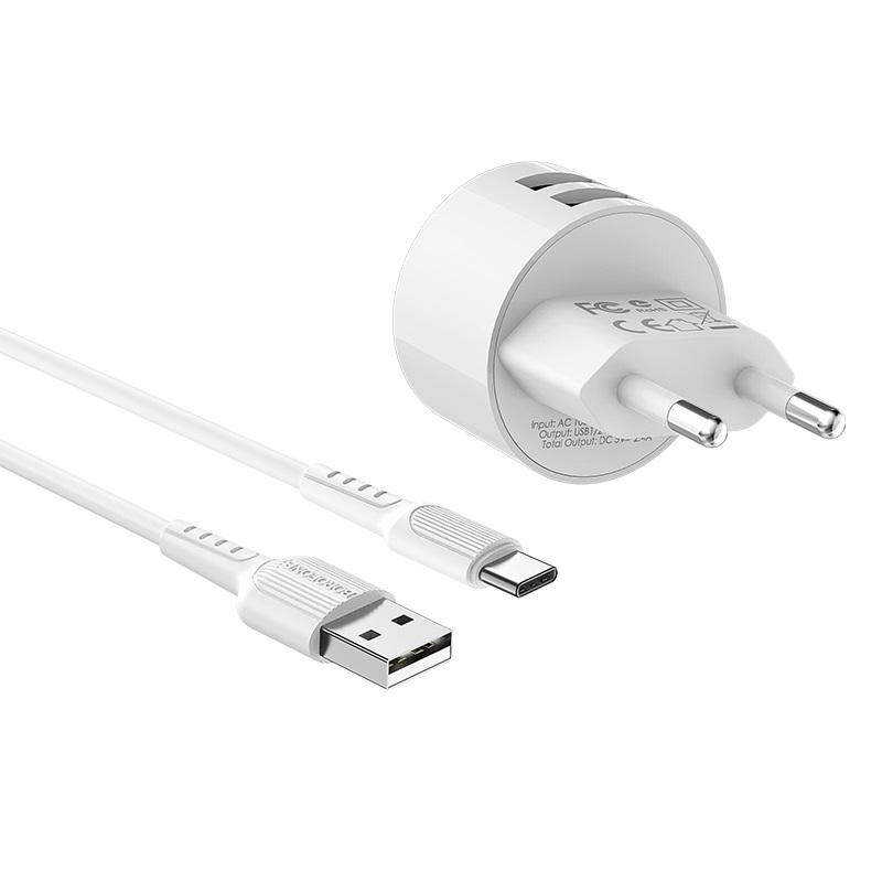 Bộ cóc cáp sạc ba23a - bộ dây cáp sạc cổng type c -micro - iphone borofone hàng chính hãng bảo hanh 12 tháng