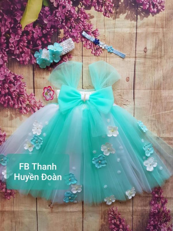 Giá bán Váy bé gái tutu công chúa vải voan màu trắng xen xanh ngọc - Nơ cho bé từ 0- 10 tuổi