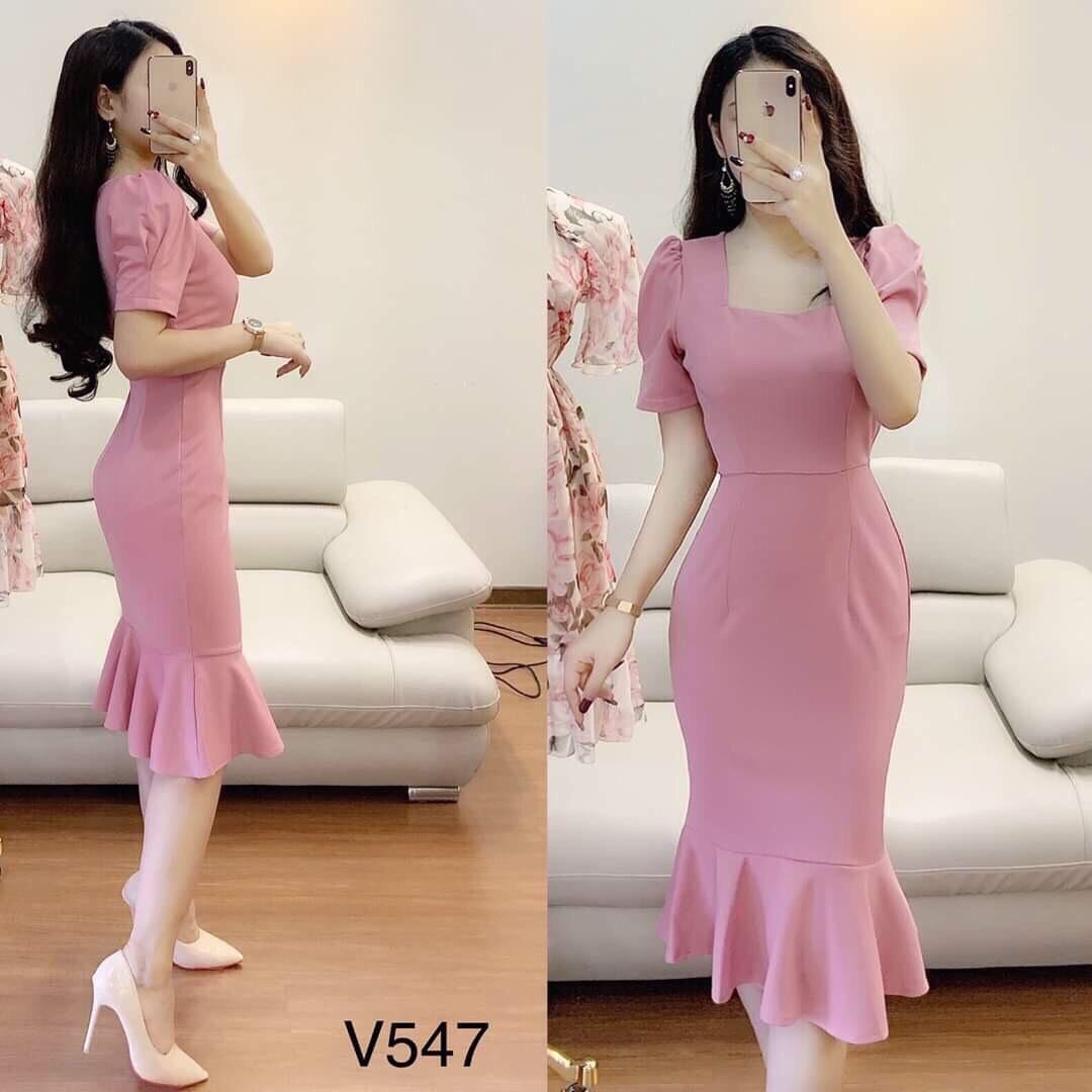Đầm nữ body cổ vuông ôm dáng đuôi cá