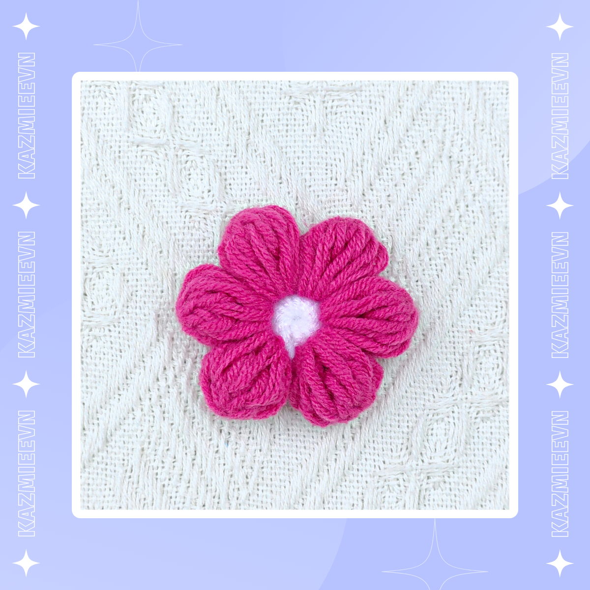 Hoa len trang trí, pin/ghim cài áo, balo handmade hoa 6 cánh