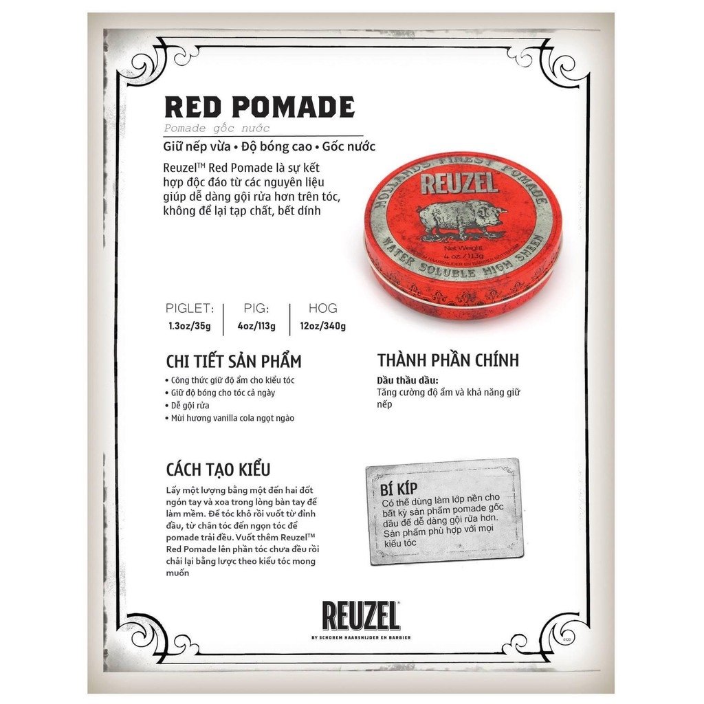 Sáp vuốt tóc Reuzel Red Pomade - 113gr