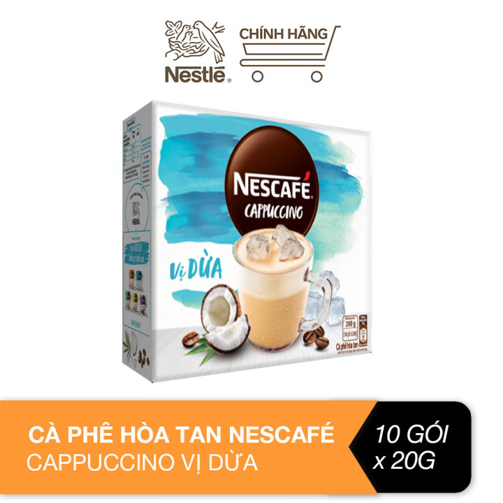 Cà phê hòa tan Nescafé Cappuccino vị dừa (Hộp 10 gói x 20g) – Nestlé – top1shop