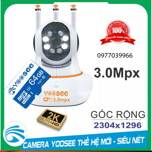 Camera giám sát ip yoosee 3 râu mẫu mới đêm có mầu