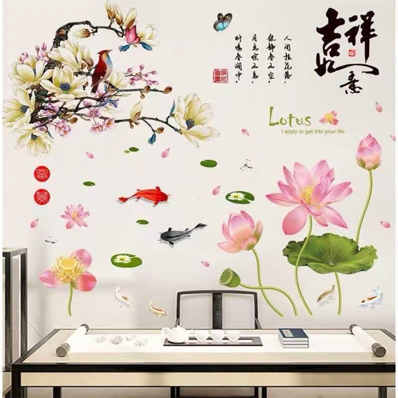[HCM]DECAL DÁN TƯỜNG HOA SEN VÀ ÉN