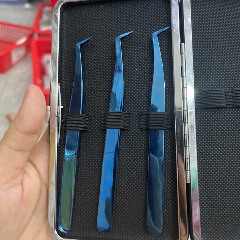 Nhíp gắp mi volume xanh phủ nhám nano