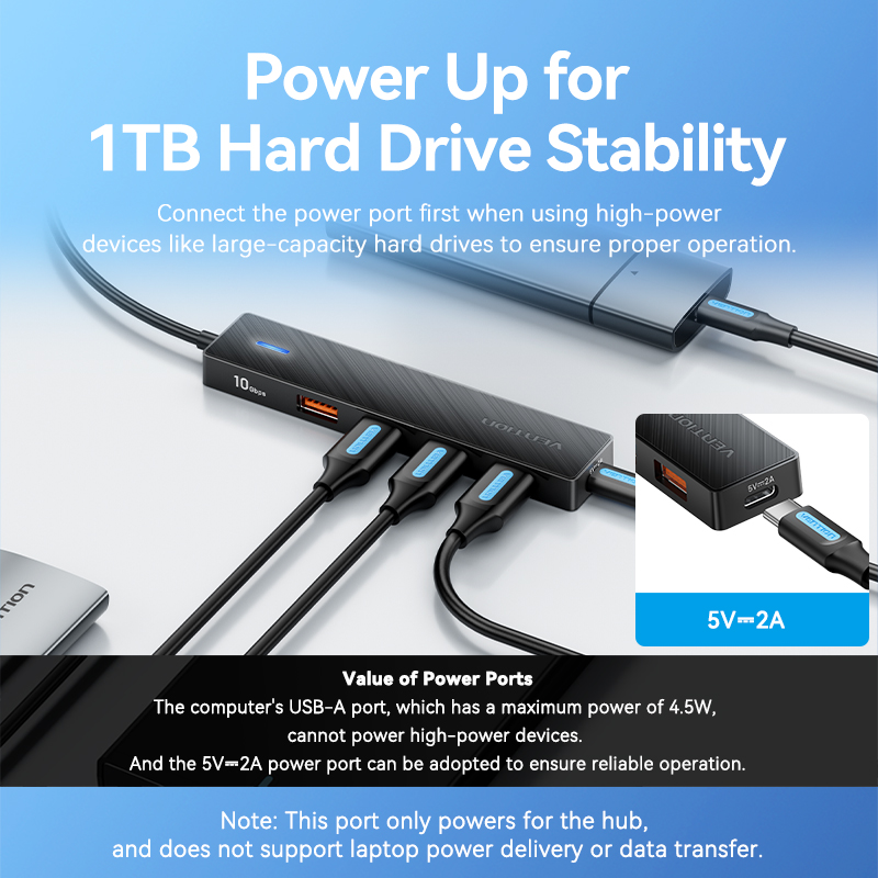 Vention USB-C Hub 4 Cổng USB 3.2 - Tốc Độ 10Gbps - Bộ Chia Cổng Type-C - Tương Thích Macbook Laptop Điện Thoại - Đèn Báo Hiệu - Cắm Là Chạy