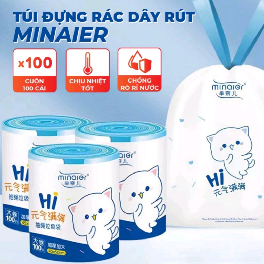 Túi đựng rác minaier chống rò rỉ nước siêu dai, cuộn 100 túi b135