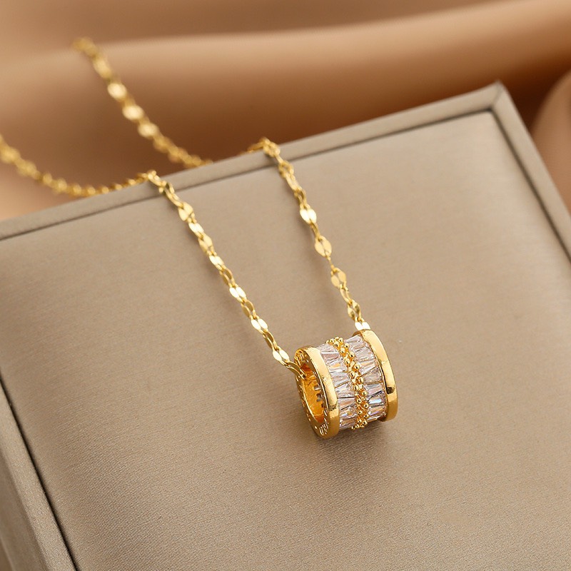 Dây chuyền titan basic mặt đá tròn, mạ vàng 14k [ KHÔNG ĐEN GỈ ] Her Accessories CT16