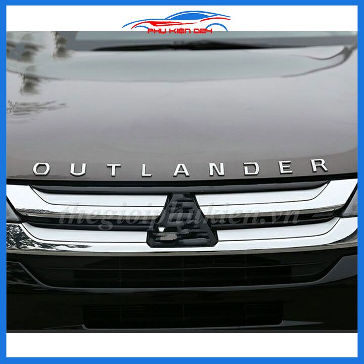 Tem dán capo, logo chữ nổi OUTLANDER màu bạc dán Capo 3D