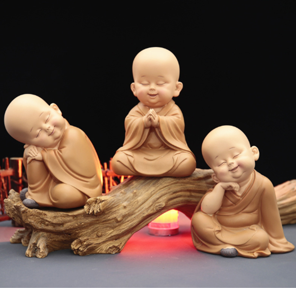 [HCM]Bộ 03 tượng chú tiểu áo nâu - mẫu chú tiểu ngồi 13.5cm