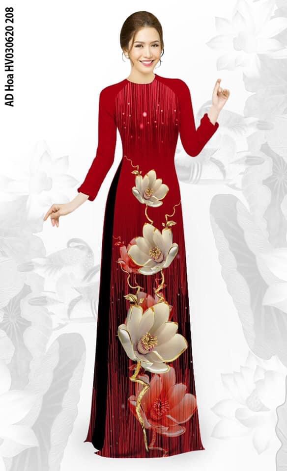 Áo dài lụa nhật in 3D hoa tây