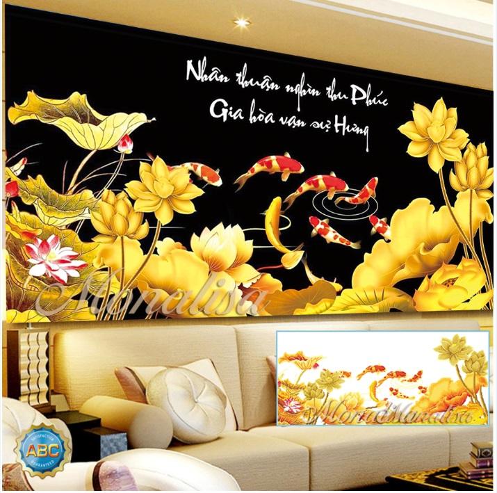 Tranh đính đá cửu ngư quần hội y8183 - kích thước: 150x70cm
