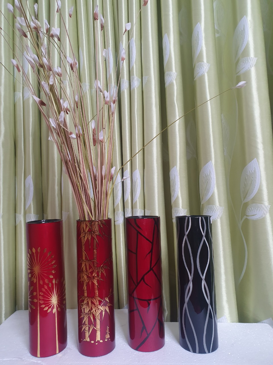 Hủ đựng nhang, cắm hoa hút tài lộc sơn mài thanh bình lê 25x8 cm