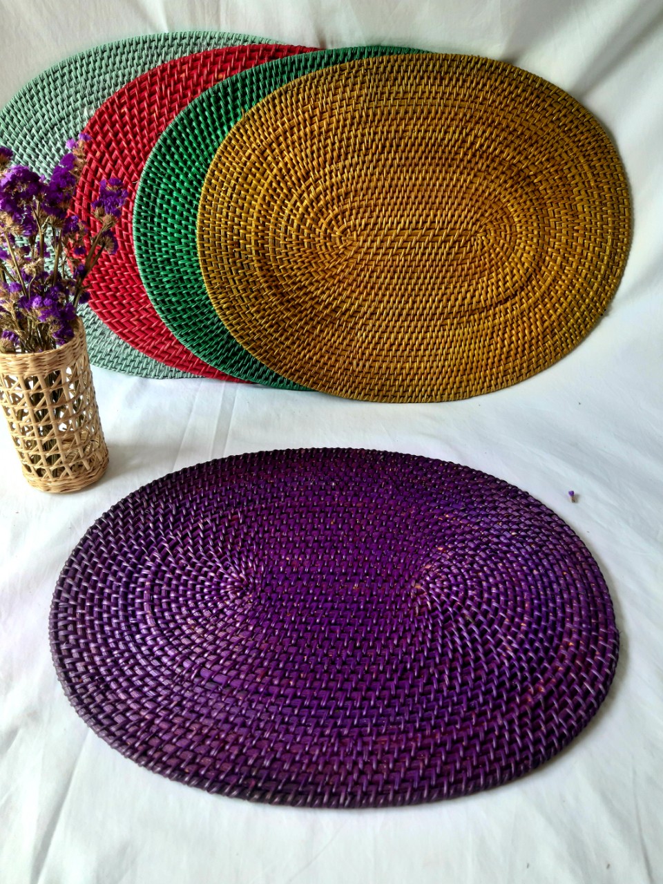 Handmade Woven Rattan Coaster Table Mat, Round Shape, Oval Shape