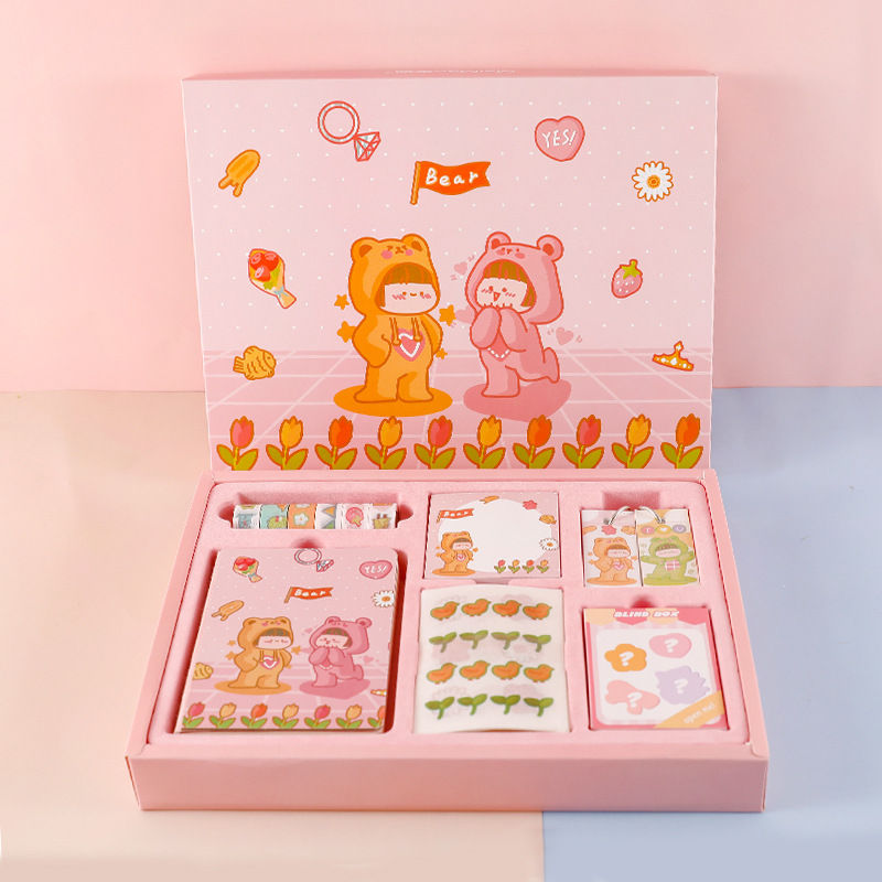 Bộ hộp gồm sổ, note, washi tape, sticker... cute