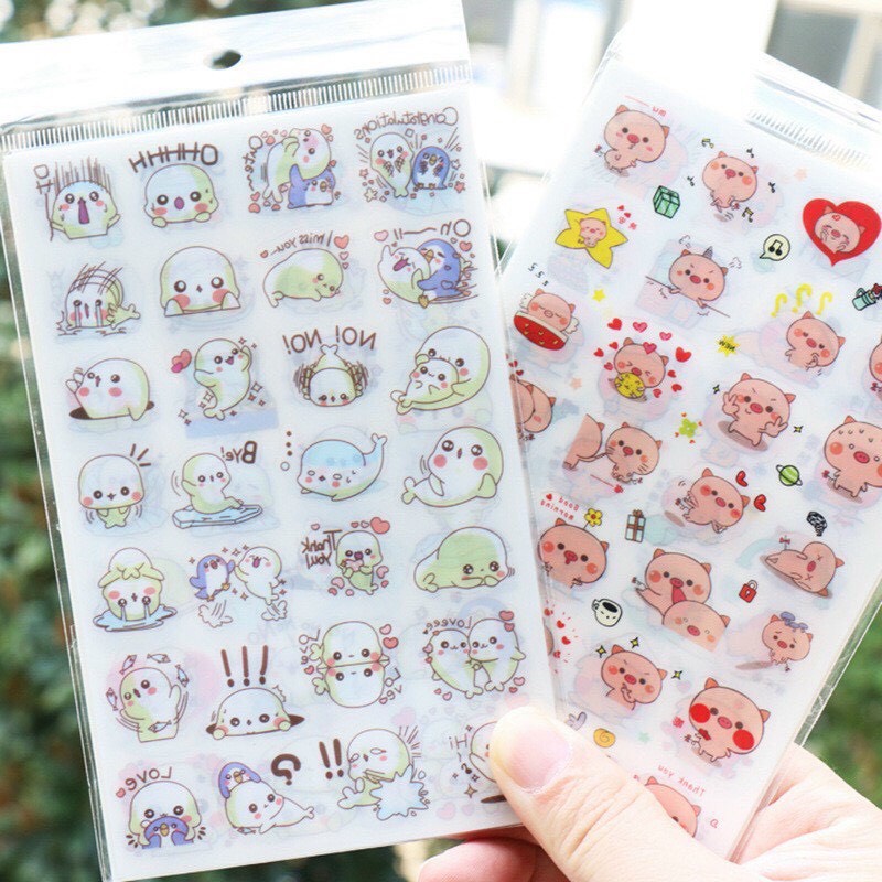Bộ 6 tấm sticker Heo hồng, trái đào