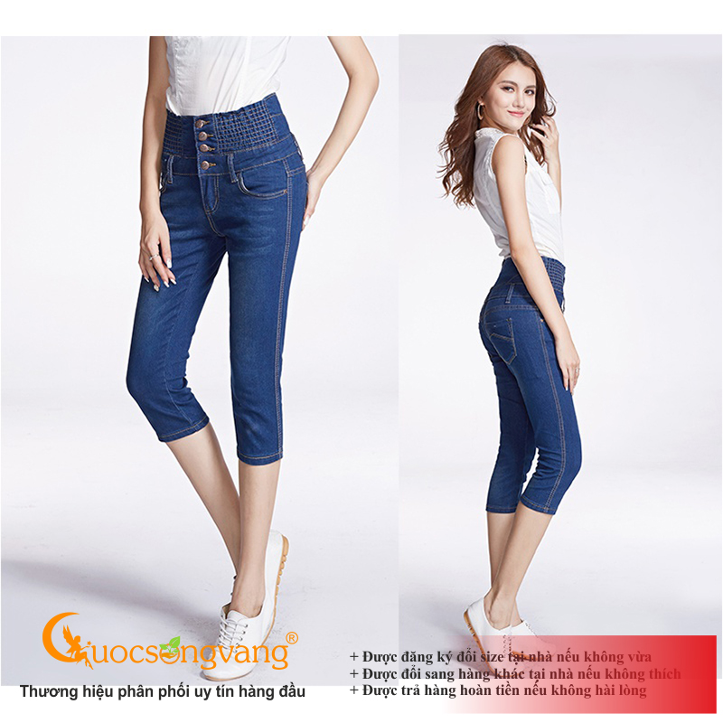 Quần jean nữ cạp cao vải mềm quần jean lưng thun lưng cao nhiều nút GLQ001 Cuocsongvang