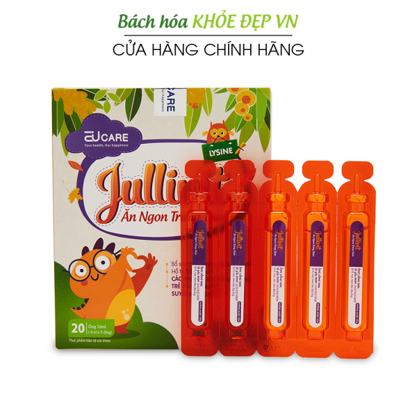 Siro Jullivit Ăn Ngon Trùng Thảo giúp bé ăn ngon, tăng hấp thu dưỡng chất, bổ sung DHA, kẽm, taurin, vitamin - Hộp 20 ống