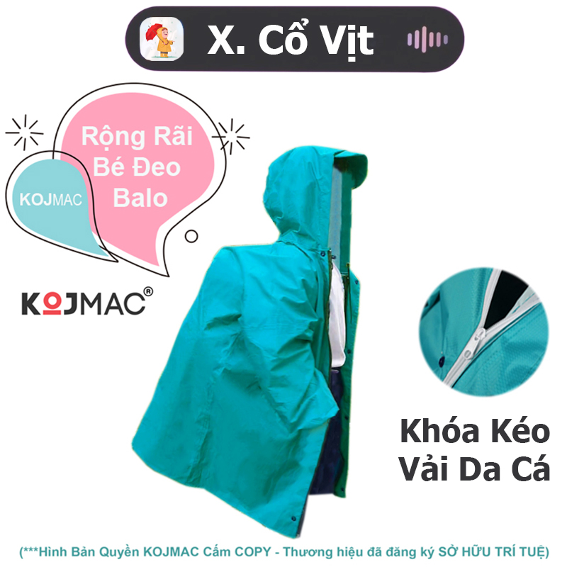 Áo mưa trẻ em bít hông kín người dây kéo khóa tiện lợi