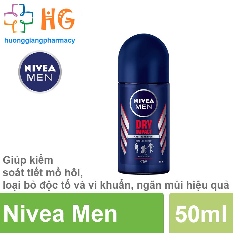 Lăn khử mùi Nivea Men Dry Impact - Giúp kiểm soát tiết mồ hôi, ngăn mùi hiệu quả, khô thoáng trong hoạt động (Lọ 50ml)