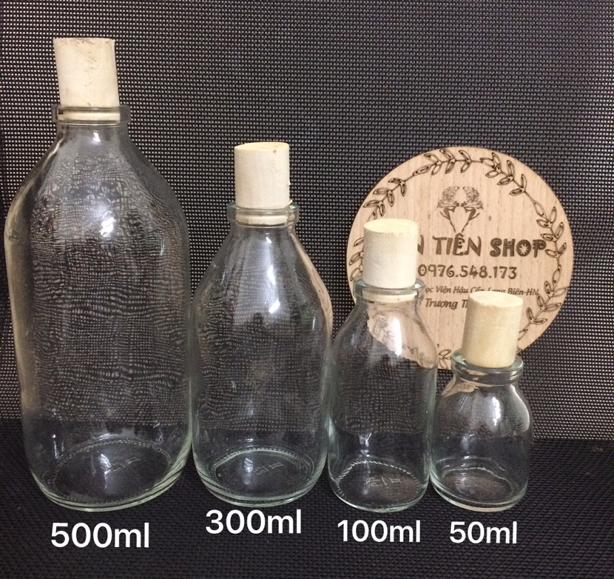 Chai truyền thủy tinh nút gỗ 50ml, 100ml, 300ml, 500ml