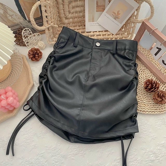 Chân Váy Da Rút Dây 2 Bên,Chân Váy Nữ,LY STORE