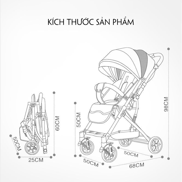 Xe Nôi Đẩy Em Bé Hai Chiều Cao Cấp Có Giảm Sóc