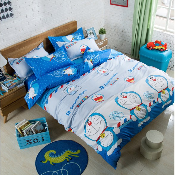 Bộ Ga Gối Cotton Poly Mẫu DORAEMON TEM THƯ siêu cute