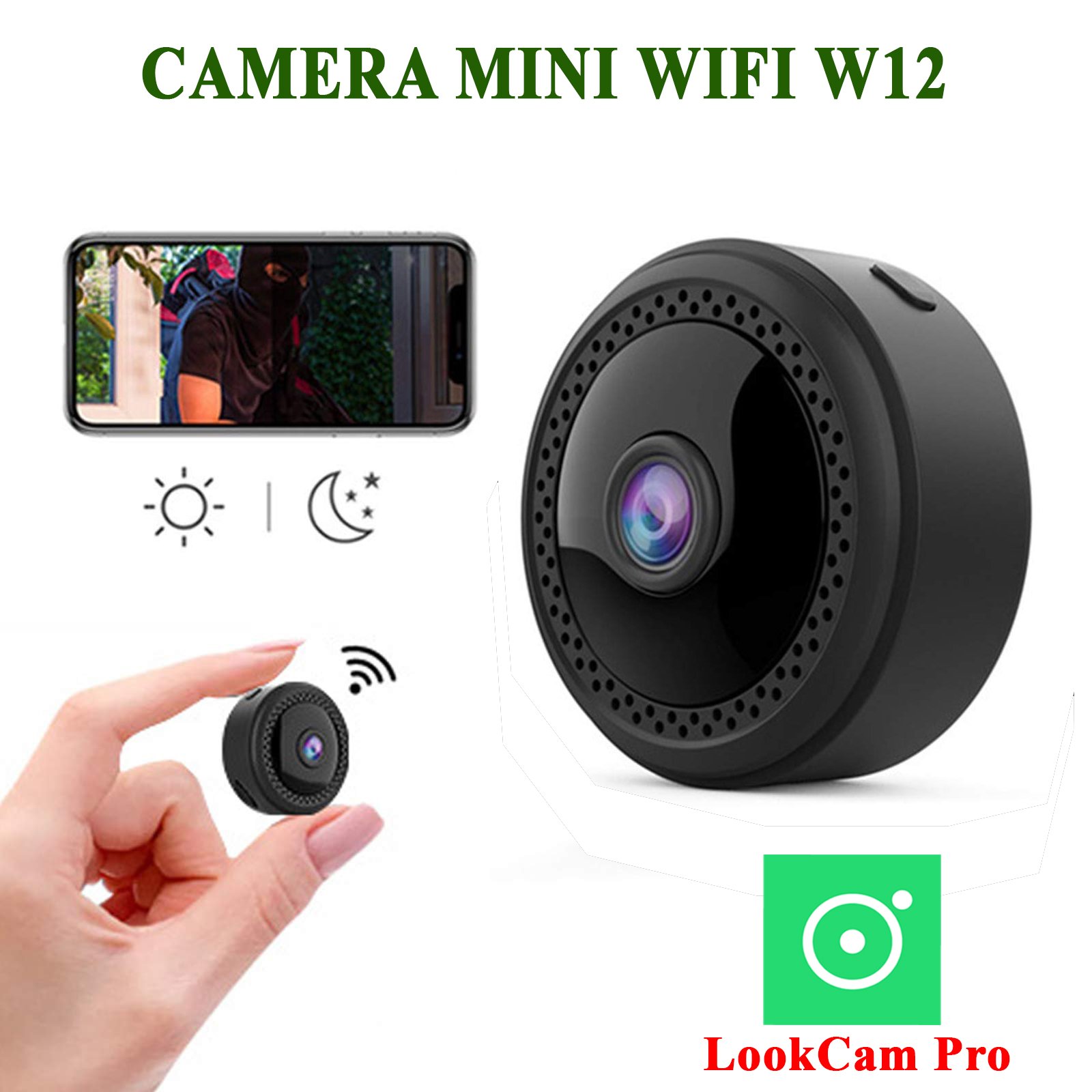 Camera mini Wifi W12 FullHD 1080p giám sát, hồng ngoại quay ban đêm