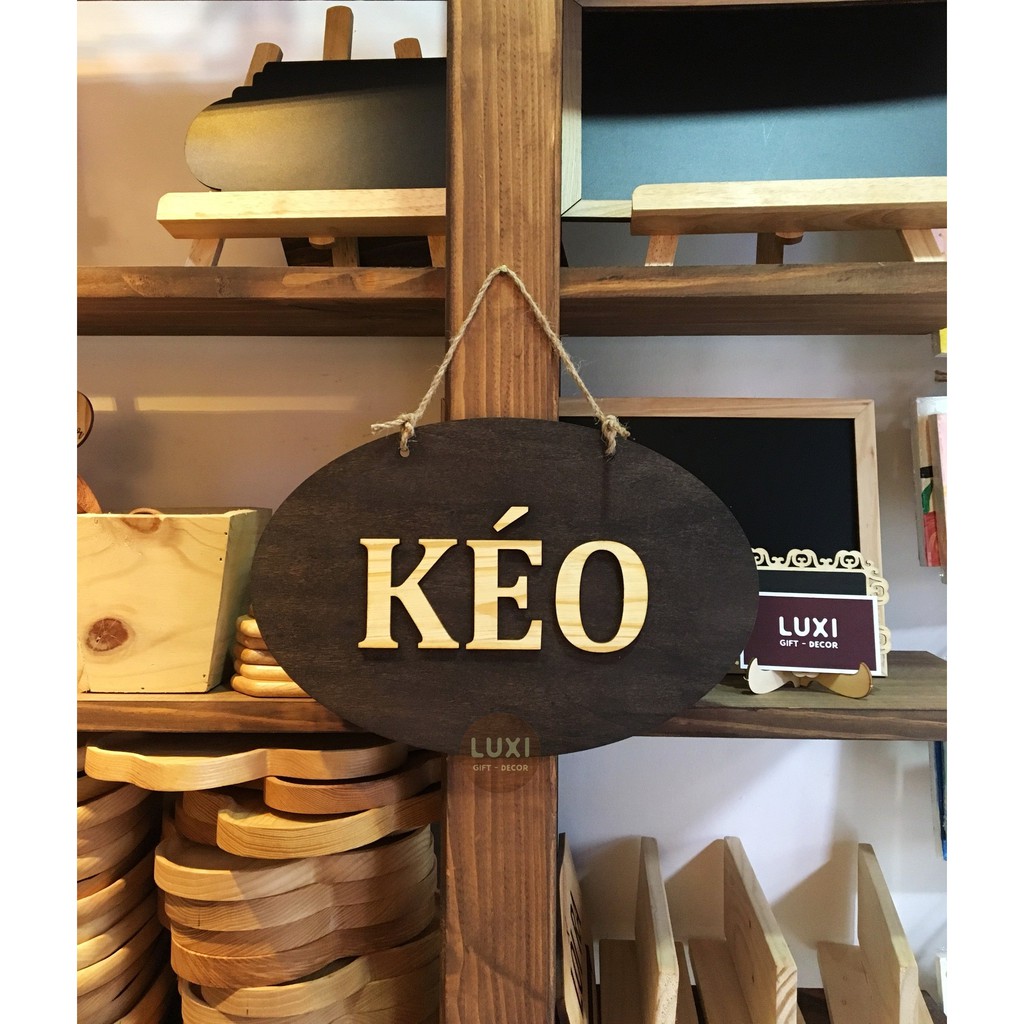 Bảng gỗ treo 2 mặt kéo, đẩy bầu dục LUXI decor