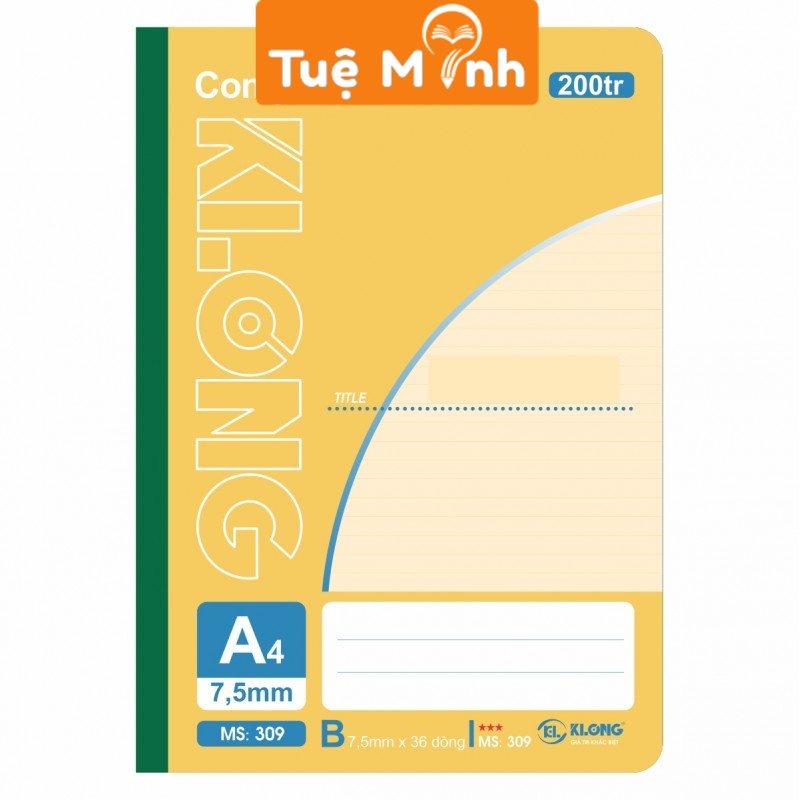 Vở A4 200 trang kẻ ngang MS 309, Klong may dán gáy Compostion Book cuốn tấp sổ Klong