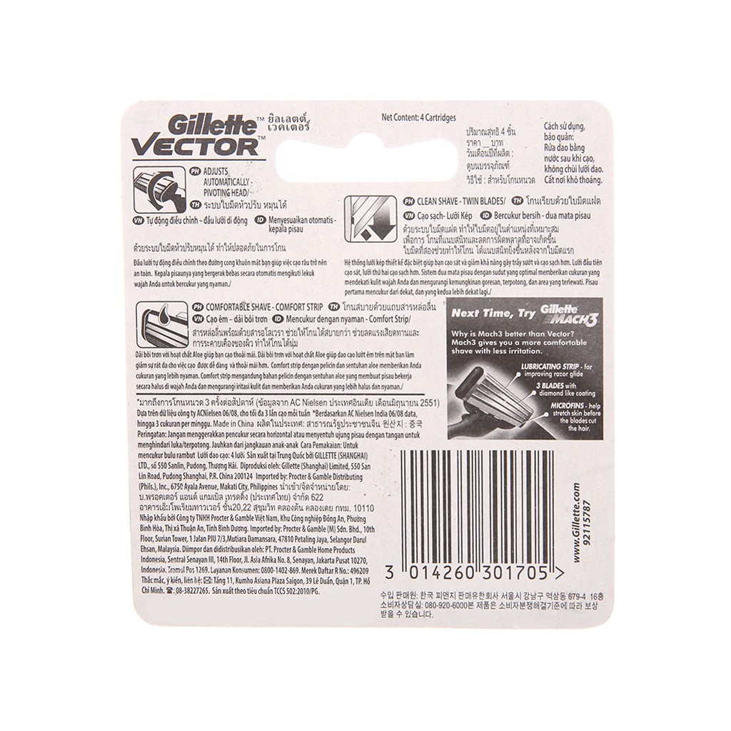 LưỡiDao Cạo RâuGillette Vector - Hộp4 Lưỡi