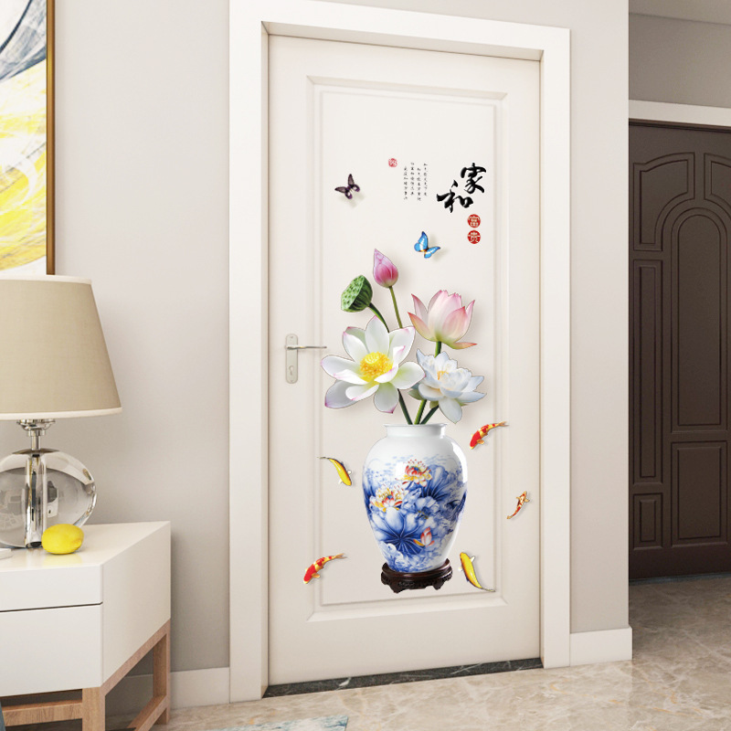 Decal dán tường bình hoa sen 3D nghệ thuật SK 9382
